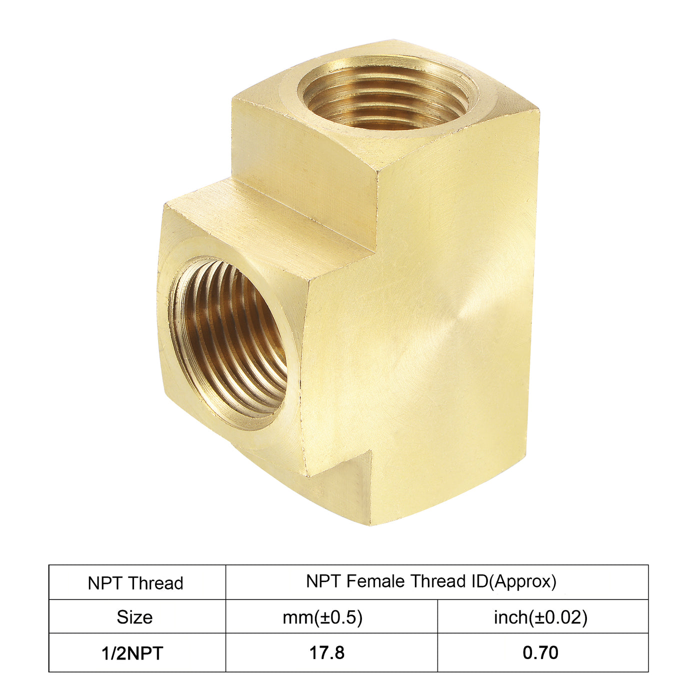 Uxcell Uxcell Brass Hose Fitting Tee 1/2 NPT Female Thread 3 Way Pipe Connector Adapter