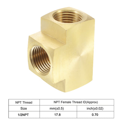 Harfington Uxcell Brass Hose Fitting Tee 1/2 NPT Female Thread 3 Way Pipe Connector Adapter