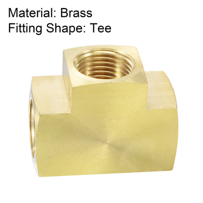 Harfington Uxcell Brass Hose Fitting Tee 1/2 NPT Female Thread 3 Way Pipe Connector Adapter