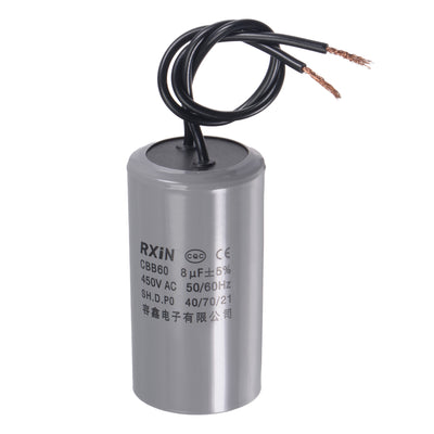 Harfington Uxcell CBB60 Run Capacitor 8uF 450V AC 2 Wires 50/60Hz Cylinder 66x35mm for Air Compressor Water Pump Motor