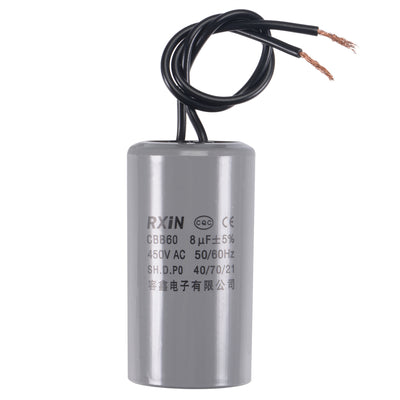 Harfington Uxcell CBB60 Run Capacitor 8uF 450V AC 2 Wires 50/60Hz Cylinder 66x35mm for Air Compressor Water Pump Motor