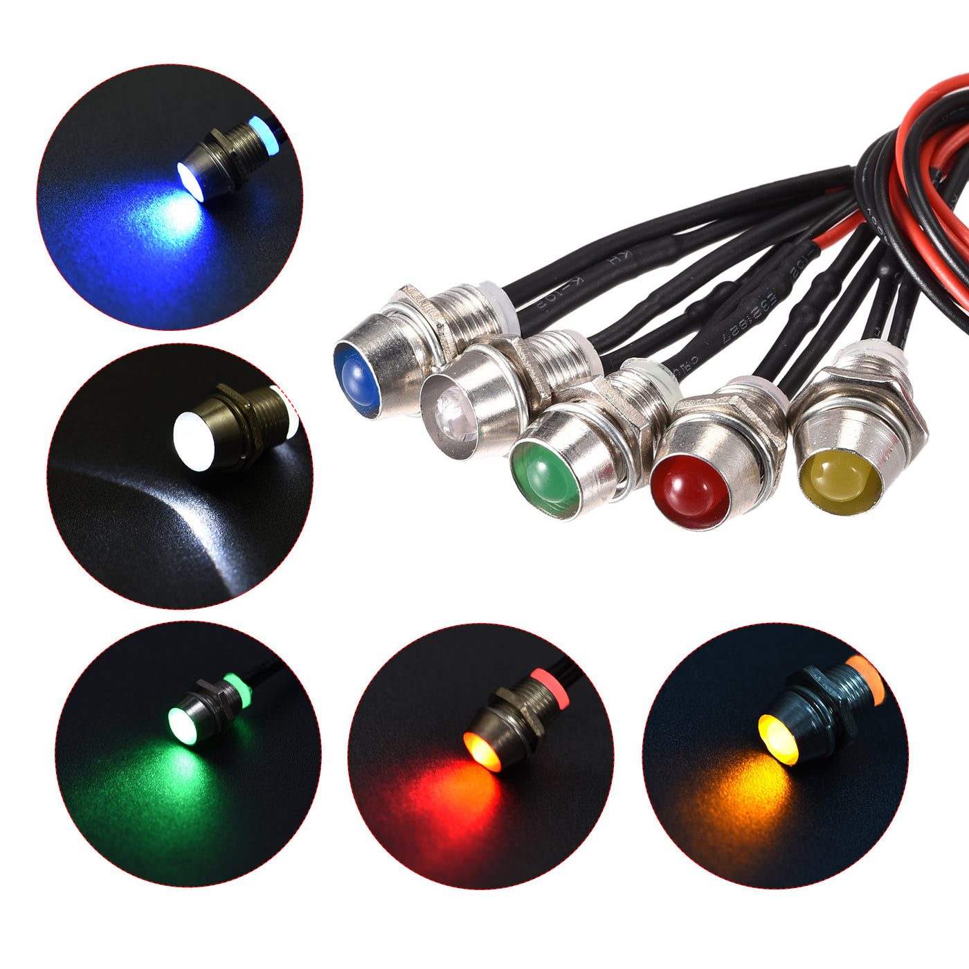 uxcell Uxcell LED Indicator Light AC/DC 24V 8mm Panel Mount Metal Shell Red Yellow Blue Green White 10Pcs