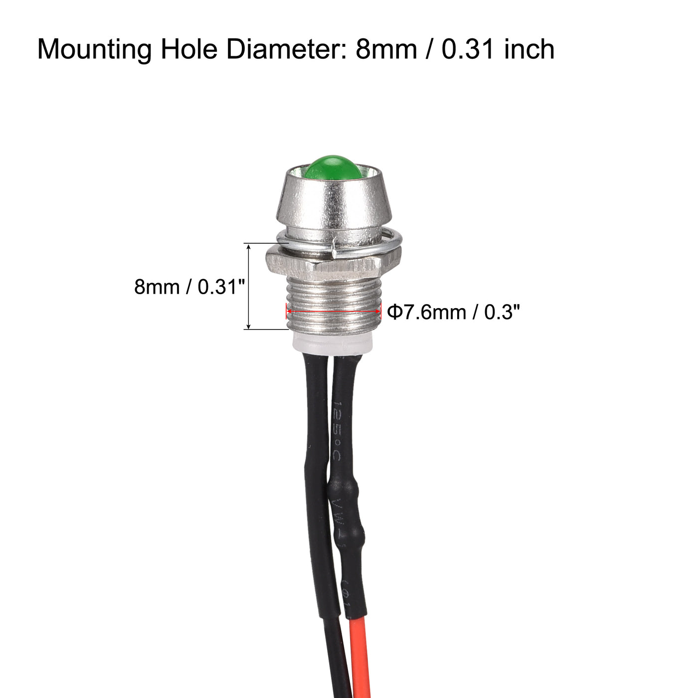 uxcell Uxcell LED Indicator Light AC/DC 12V 8mm Panel Mount Green LED Signal Lamp Metal Shell 5Pcs