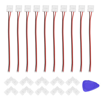 Harfington Uxcell 2 Pin 10mm LED Connector Kit, Include 10X Strip Jumper Cable, 10X L Shape Gapless Connector, for 3528 5050 Single Color LED Lights