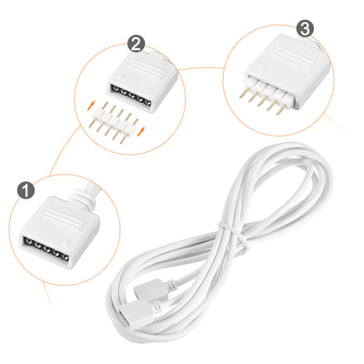 Harfington Uxcell RGB Extension Cable LED Strip Connector 2M Length White 2Pcs with 4Pcs Male 5 Pin Plugs