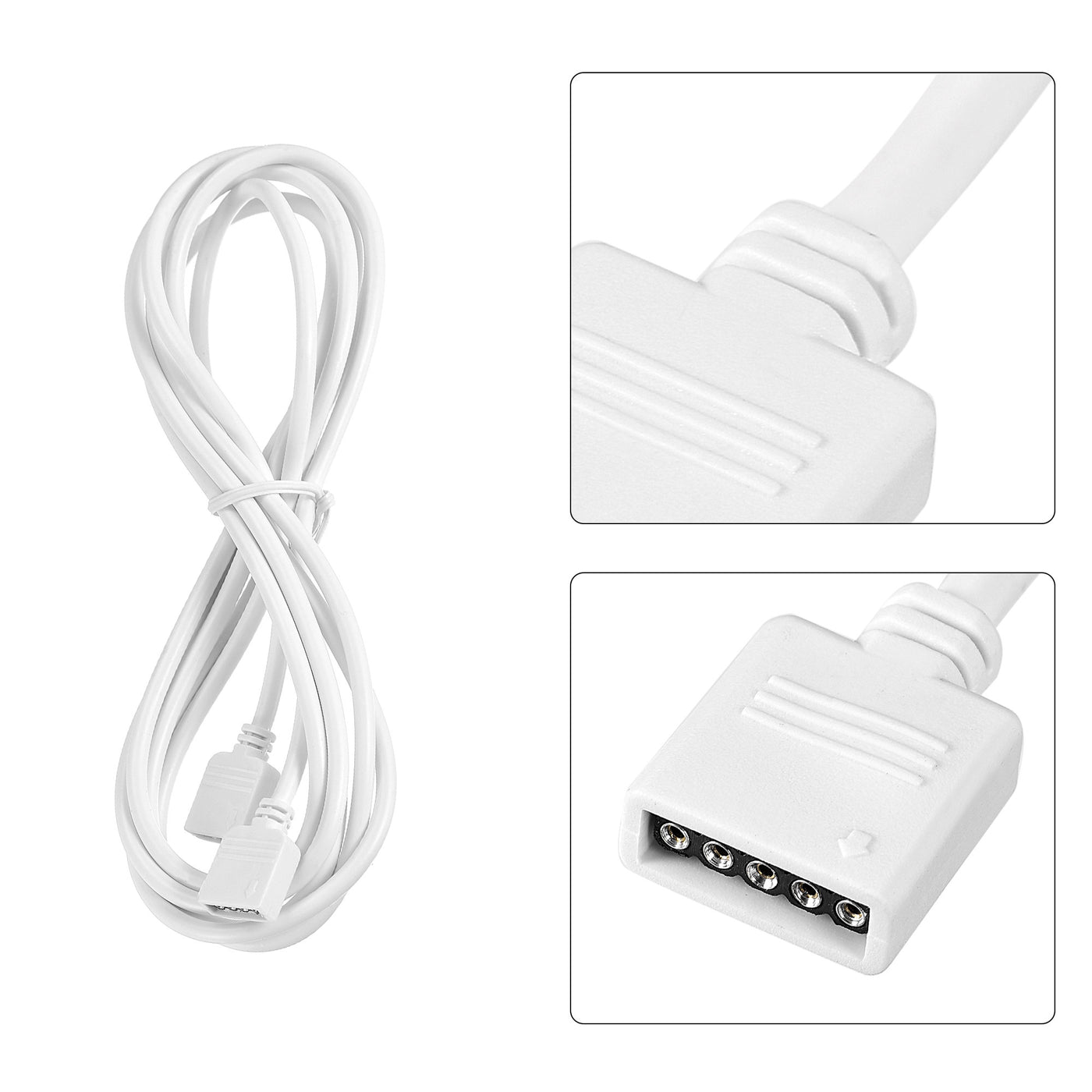 uxcell Uxcell RGB Extension Cable LED Strip Connector 2M Length White 2Pcs with 4Pcs Male 5 Pin Plugs