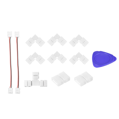 Harfington Uxcell 2 Pin 8mm LED Connector Kit, Include Strip to Strip Jumper, Gapless Connector, for 3528 5050 Single Color LED Lights