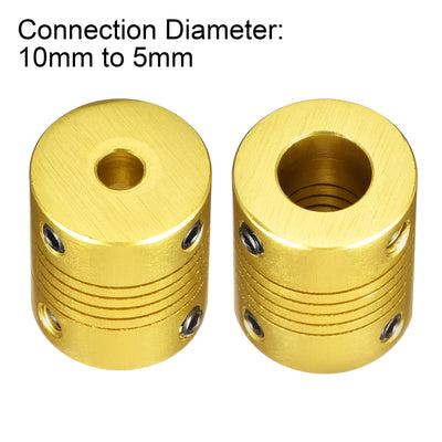 Harfington Uxcell 10mm to 5mm Aluminum Alloy Shaft Coupling Flexible Coupler L25xD20 Golden Tone