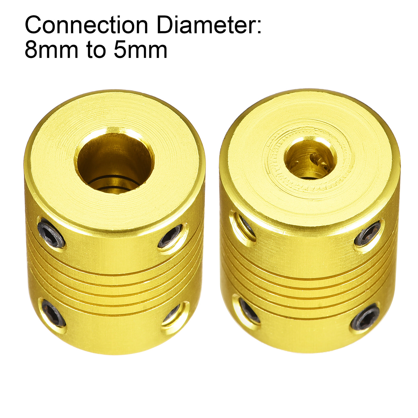 uxcell Uxcell 5 Pcs 8mm to 5mm Aluminum Alloy Shaft Coupling Flexible L25xD20 Golden Tone