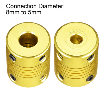 Harfington Uxcell 5 Pcs 8mm to 5mm Aluminum Alloy Shaft Coupling Flexible L25xD20 Golden Tone