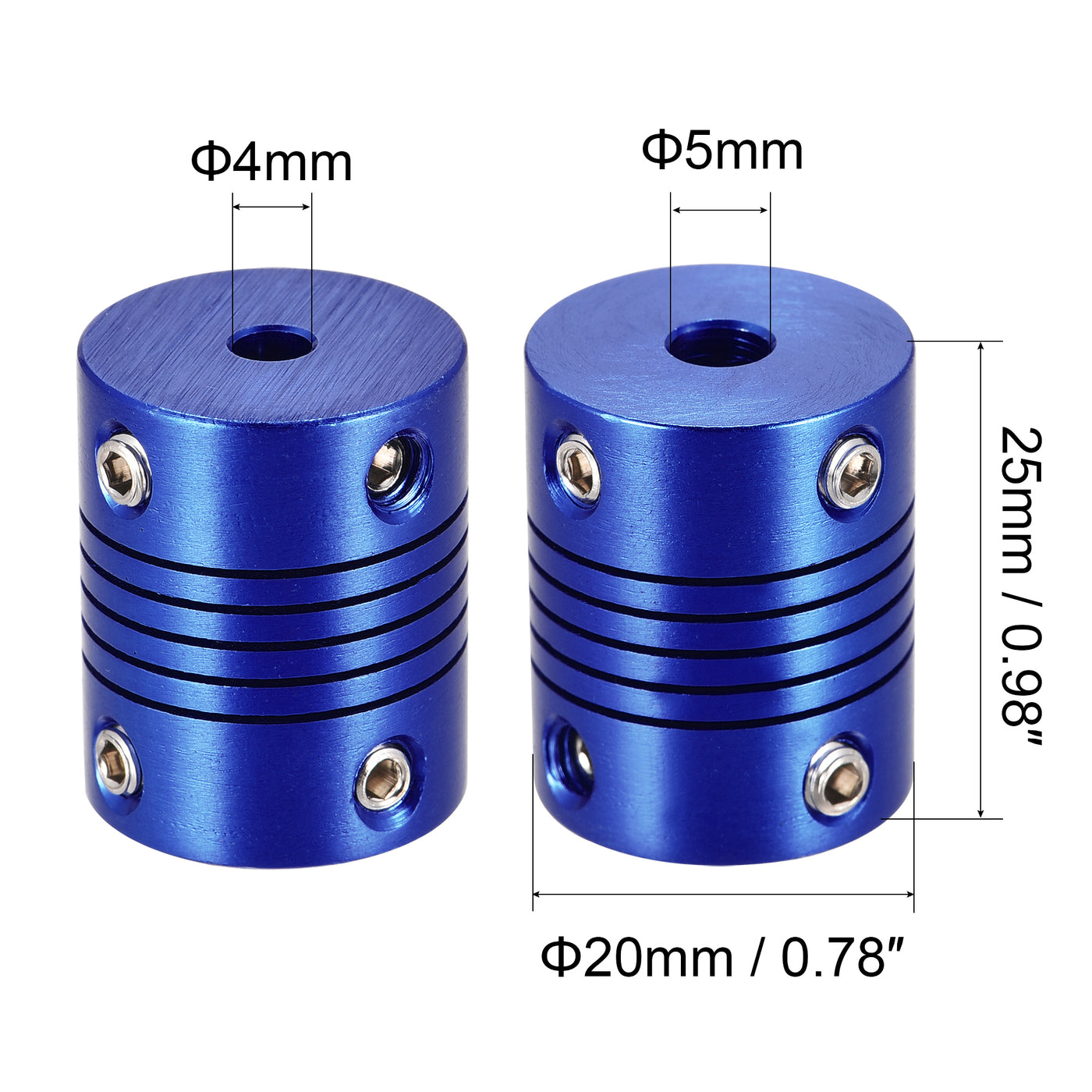 uxcell Uxcell 5 Pcs 5mm to 4mm Aluminum Alloy Shaft Coupling Flexible Coupler L25xD20 Blue