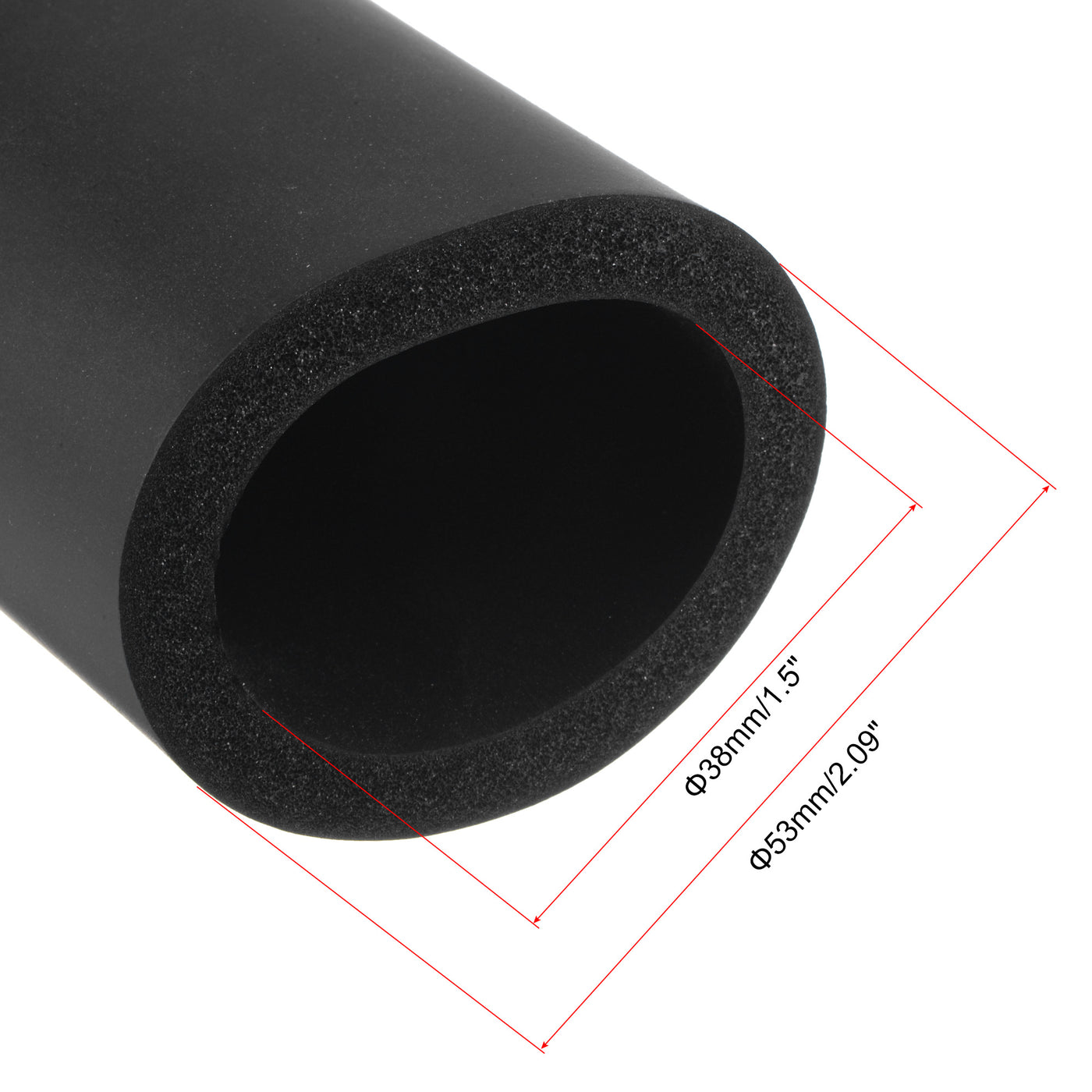 uxcell Uxcell Foam Tubing for Handle Grip Support, Pipe Insulation, 38mm ID 53mm OD 1m Length Black