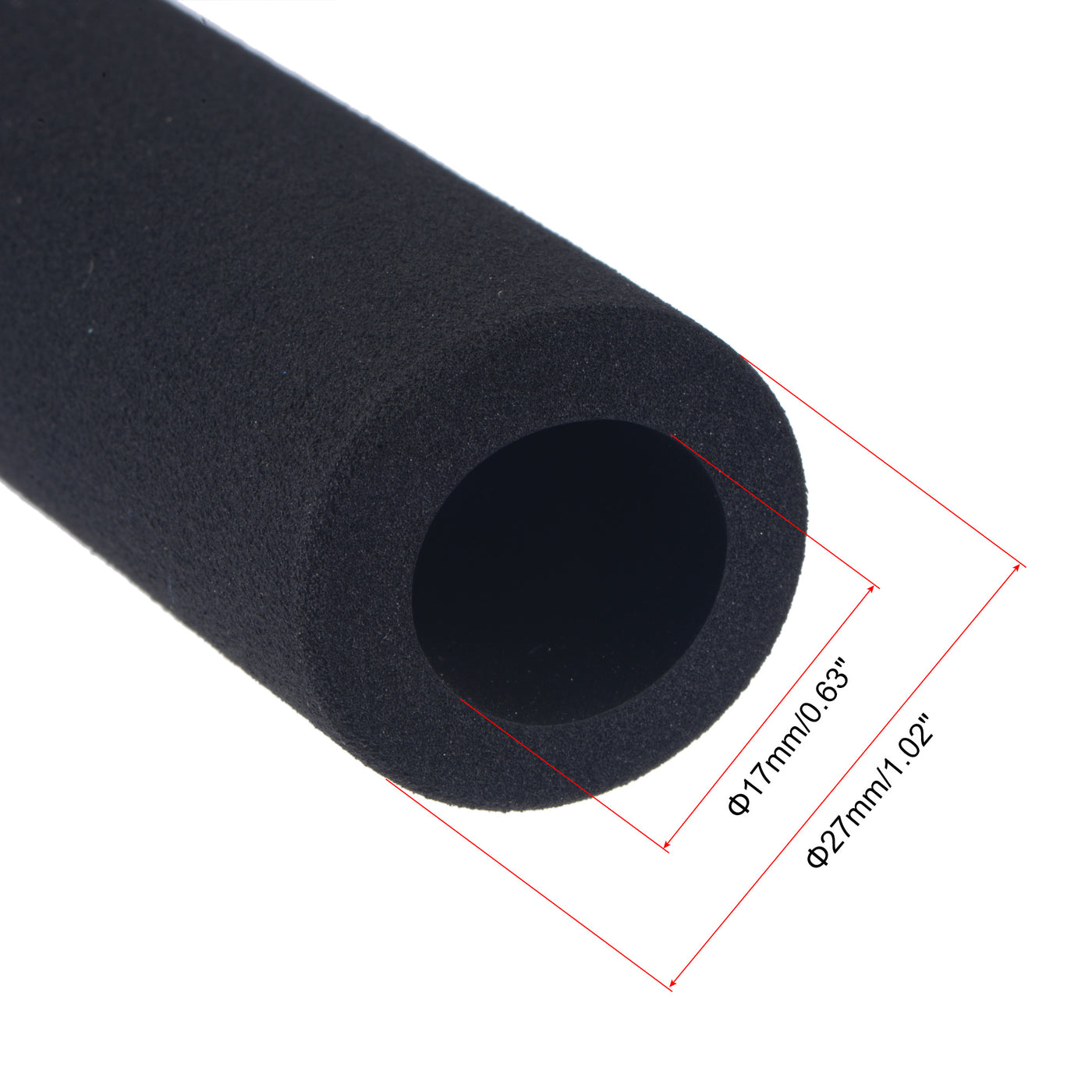 Uxcell Uxcell Foam Tubing for Handle Grip Support, Pipe Insulation, 17mm ID 27mm OD 295mm Length Black 2pcs