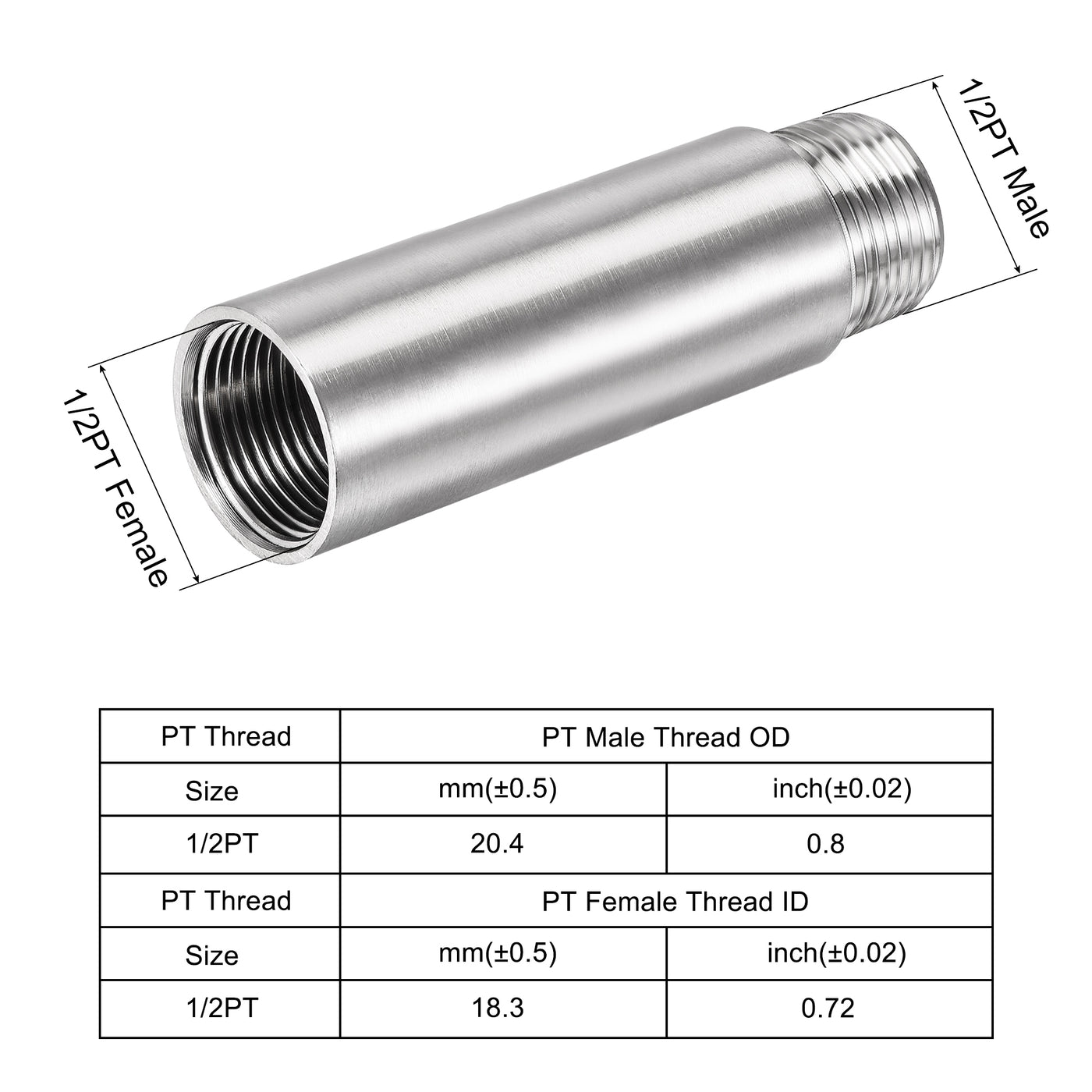 uxcell Uxcell Shower Head Extension Arm Stainless Steel 3/4PT Male to 3/4PT Female Thread 100mm Length Cast Pipe Fitting Coupler