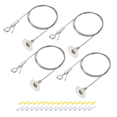 Harfington Uxcell Picture Hanging Wire Kit, 4Set 1M Adjustable Hanger Wire Hook for Home Art Gallery Picture Display Kit, Load 66 lbs, with 16Set Screws