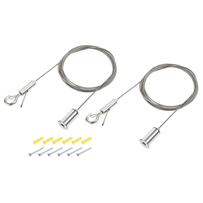 Harfington Uxcell Picture Hanging Wire Hooks Kit, 2Set 2.5M Adjustable Hanger Wire for Home Art Gallery Picture Display Kit, Load 33 lbs, with 6Set Screws