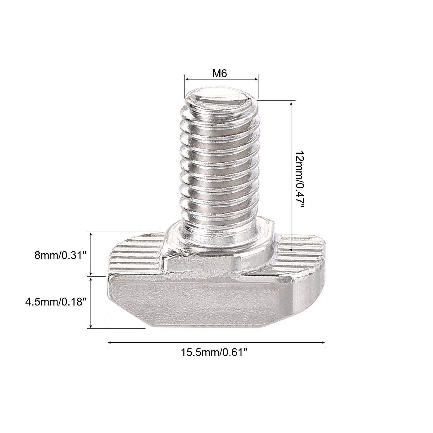 uxcell Uxcell M6x12mm T-Slot Drop-in Stud Sliding Bolt Screw Carbon Steel for 30 Series Aluminum Profile 5pcs