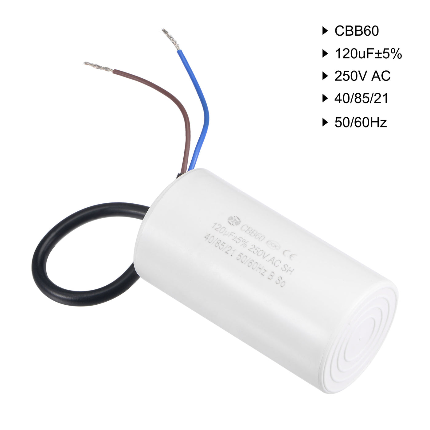 uxcell Uxcell CBB60 Run Capacitor 120uF 250V AC 2 Wires 50/60Hz Cylinder 96x49mm White for Air Compressor Water Pump Motor