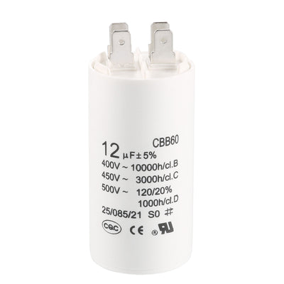 Harfington Uxcell CBB60 Run Capacitor 12uF 450V AC Double Insert 50/60Hz Cylinder 70x35mm White for Air Compressor Water Pump Motor