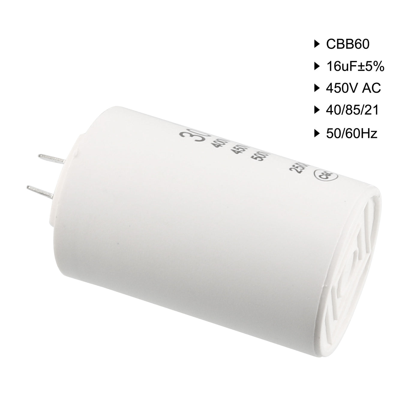 uxcell Uxcell CBB60 Run Capacitor 30uF 450V AC Double Insert 50/60Hz Cylinder 70x45mm White for Air Compressor Water Pump Motor