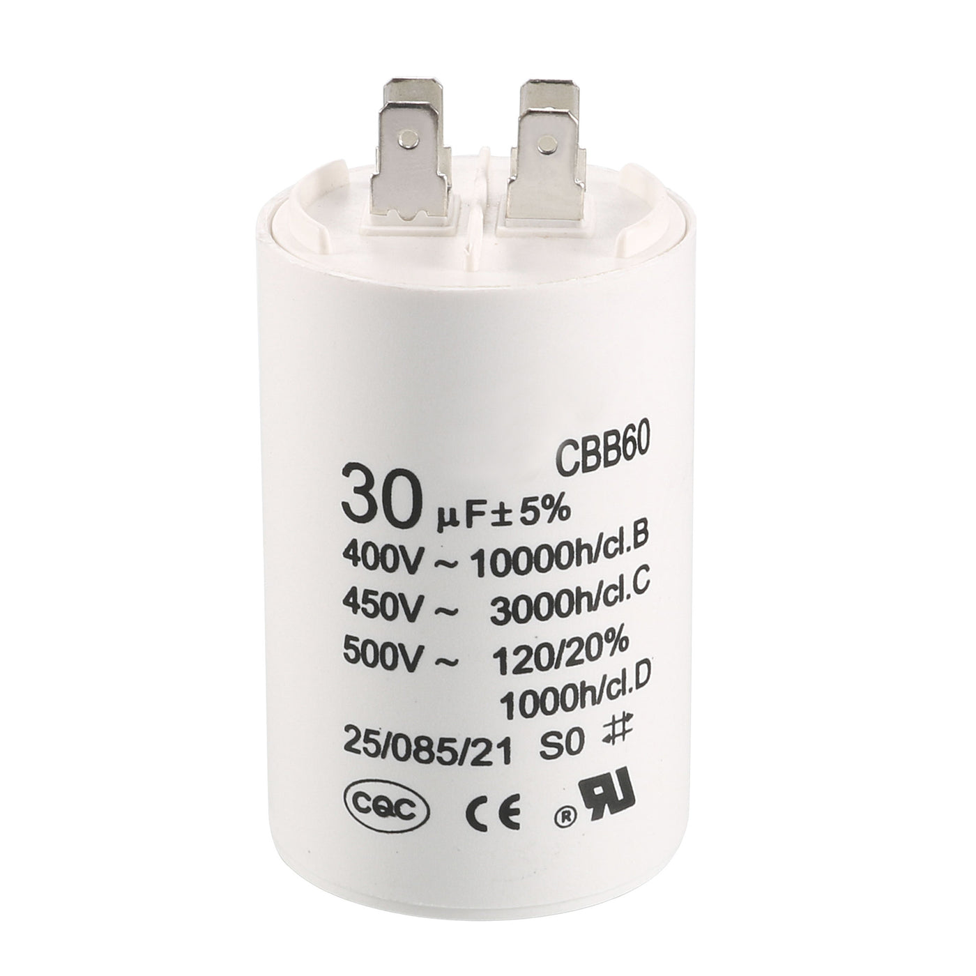 uxcell Uxcell CBB60 Run Capacitor 30uF 450V AC Double Insert 50/60Hz Cylinder 70x45mm White for Air Compressor Water Pump Motor