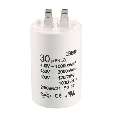 Harfington Uxcell CBB60 Run Capacitor 30uF 450V AC Double Insert 50/60Hz Cylinder 70x45mm White for Air Compressor Water Pump Motor