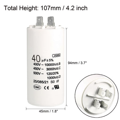 Harfington Uxcell CBB60 Run Capacitor 40uF 450V AC Double Insert 50/60Hz Cylinder 94x45mm White for Air Compressor Water Pump Motor