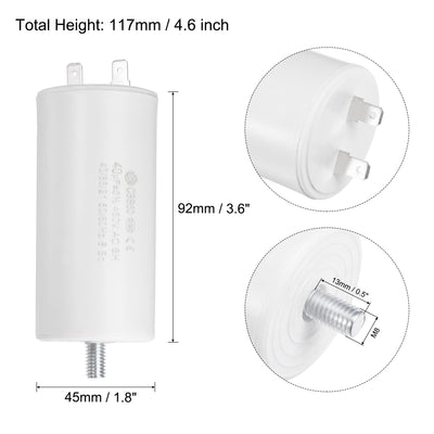 Harfington Uxcell CBB60 Run Capacitor 40uF 450V AC Single Insert 50/60Hz Cylinder 92x45mm White with Fixing Stud for Air Compressor Water Pump Motor