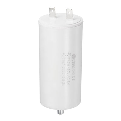 Harfington Uxcell CBB60 Run Capacitor 40uF 450V AC Single Insert 50/60Hz Cylinder 92x45mm White with Fixing Stud for Air Compressor Water Pump Motor