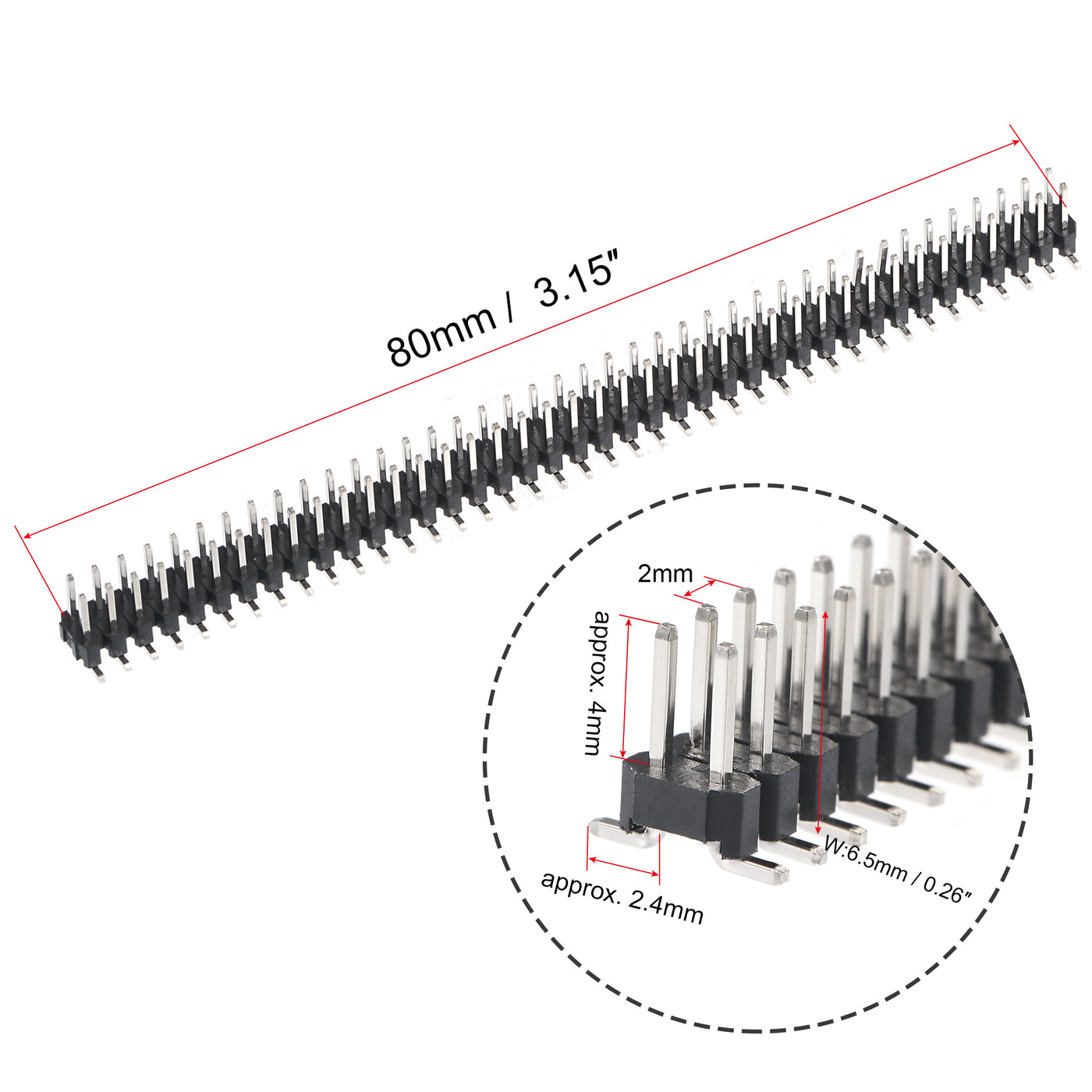 uxcell Uxcell Surface Mounted Devices Header Pin Strip 80P 2 Row 2mm Pitch Silver Tone Pin for Prototyping 5pcs