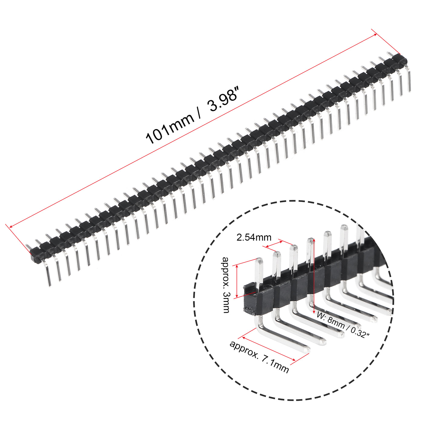 uxcell Uxcell Right Angle Header Pin 40P 1 Row 2.54mm Pitch Silver Tone Pin for PCB 15pcs