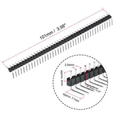 Harfington Uxcell Right Angle Header Pin 40P 1 Row 2.54mm Pitch Silver Tone Pin for PCB 15pcs