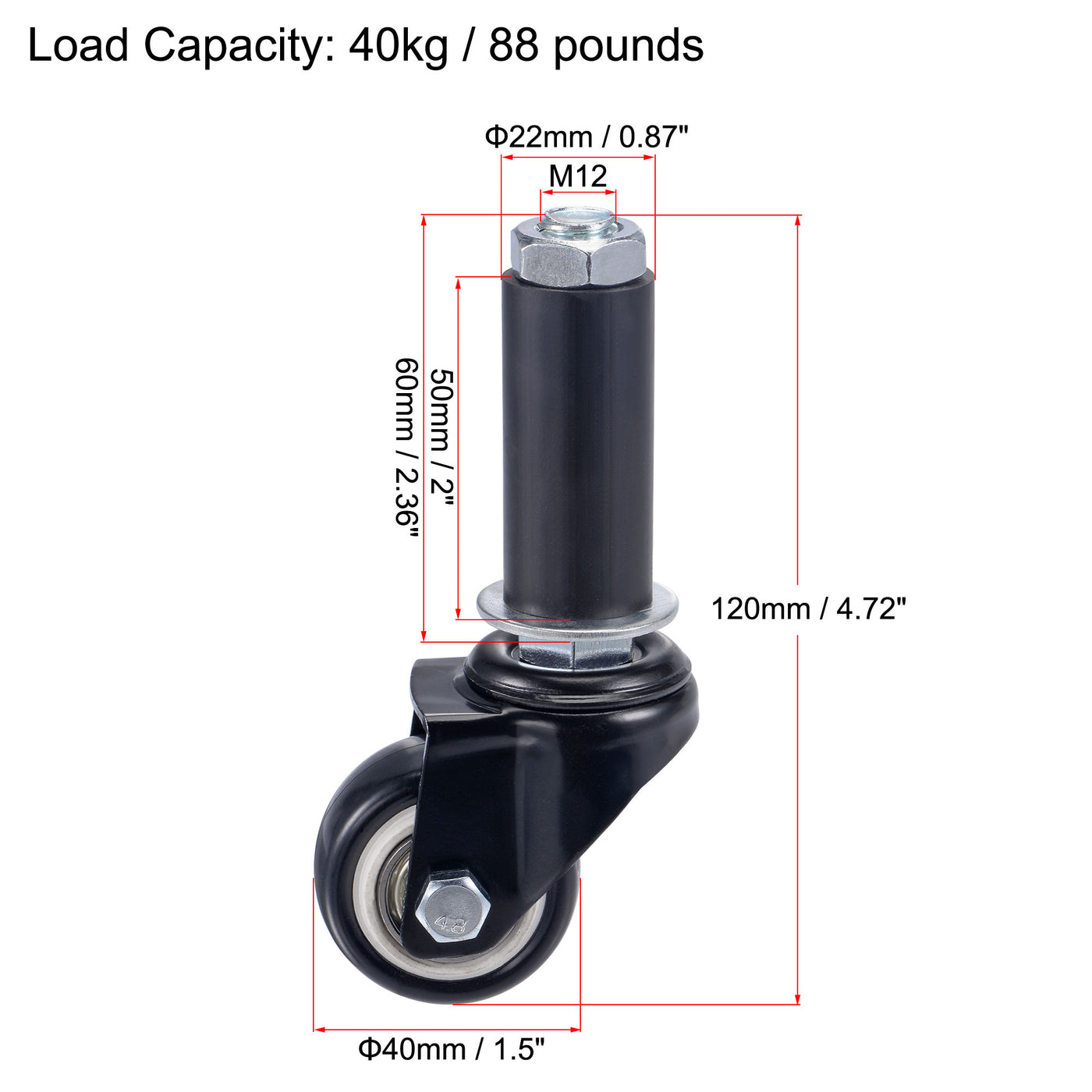 uxcell Uxcell Swivel Expanding Stem Caster Capacity, for Kitchen Prep Tables, PVC