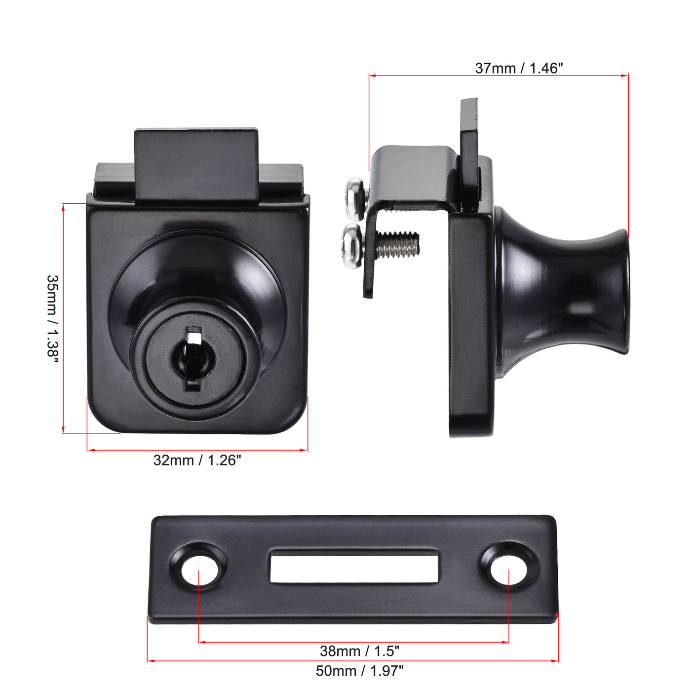 uxcell Uxcell Display Cabinet Glass Lock Single Door Latch Keyed Different Zinc Alloy Black Finish for 5-8mm Glass Thickness