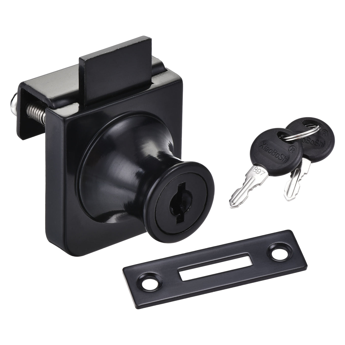 uxcell Uxcell Display Cabinet Glass Lock Single Door Latch Keyed Different Zinc Alloy Black Finish for 5-8mm Glass Thickness