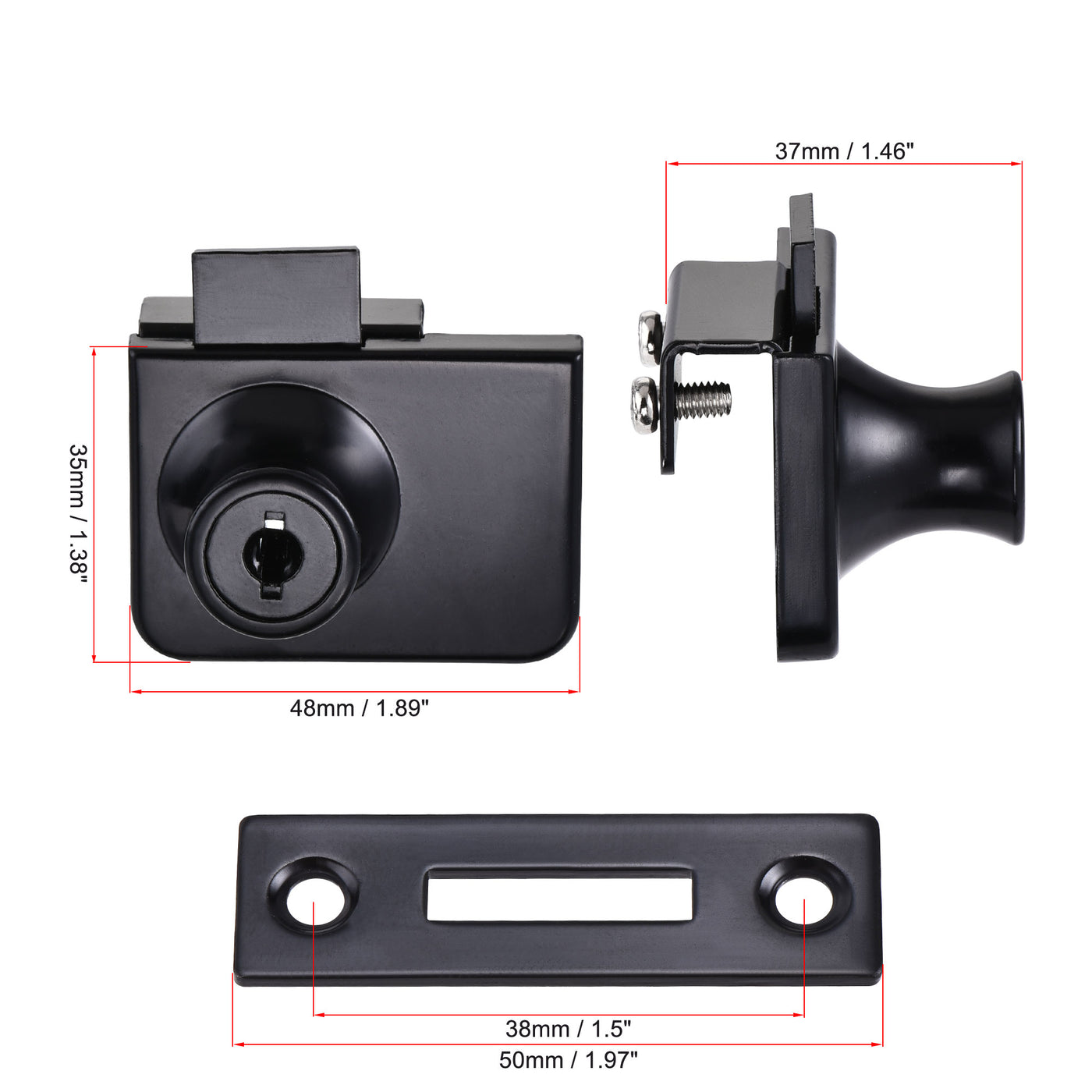 uxcell Uxcell Display Cabinet Glass Lock Double Door Latch Keyed Different Zinc Alloy Black Finish for 5-8mm Glass Thickness