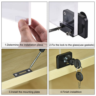 Harfington Uxcell Display Cabinet Glass Lock Double Door Latch Keyed Different Zinc Alloy Black Finish for 5-8mm Glass Thickness 2Pcs