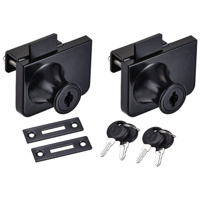 Harfington Uxcell Display Cabinet Glass Lock Double Door Latch Keyed Different Zinc Alloy Black Finish for 5-8mm Glass Thickness 2Pcs