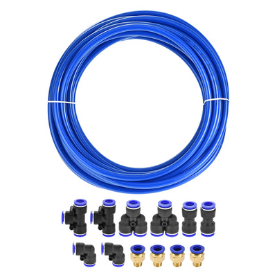 Harfington Uxcell Pneumatic PU Air Tubing Kit with Push to Connect Fittings for Air Hose Line Pipe 10mm OD 10 Meters Blue