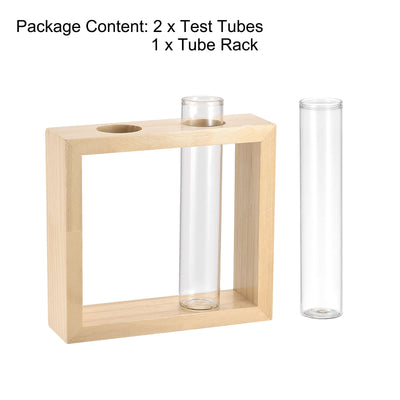 Harfington Uxcell 2Pcs Glass Test Tubes with 2-Wells Wooden Tube Rack, Flat Base, 30x150mm, Storage Container for Scientific Experiments