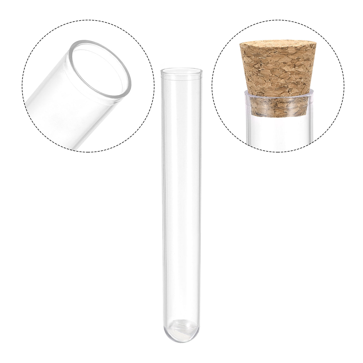 uxcell Uxcell 10Pcs PS Plastic Test Tubes with Cork Stoppers, Round Base, 12x60mm