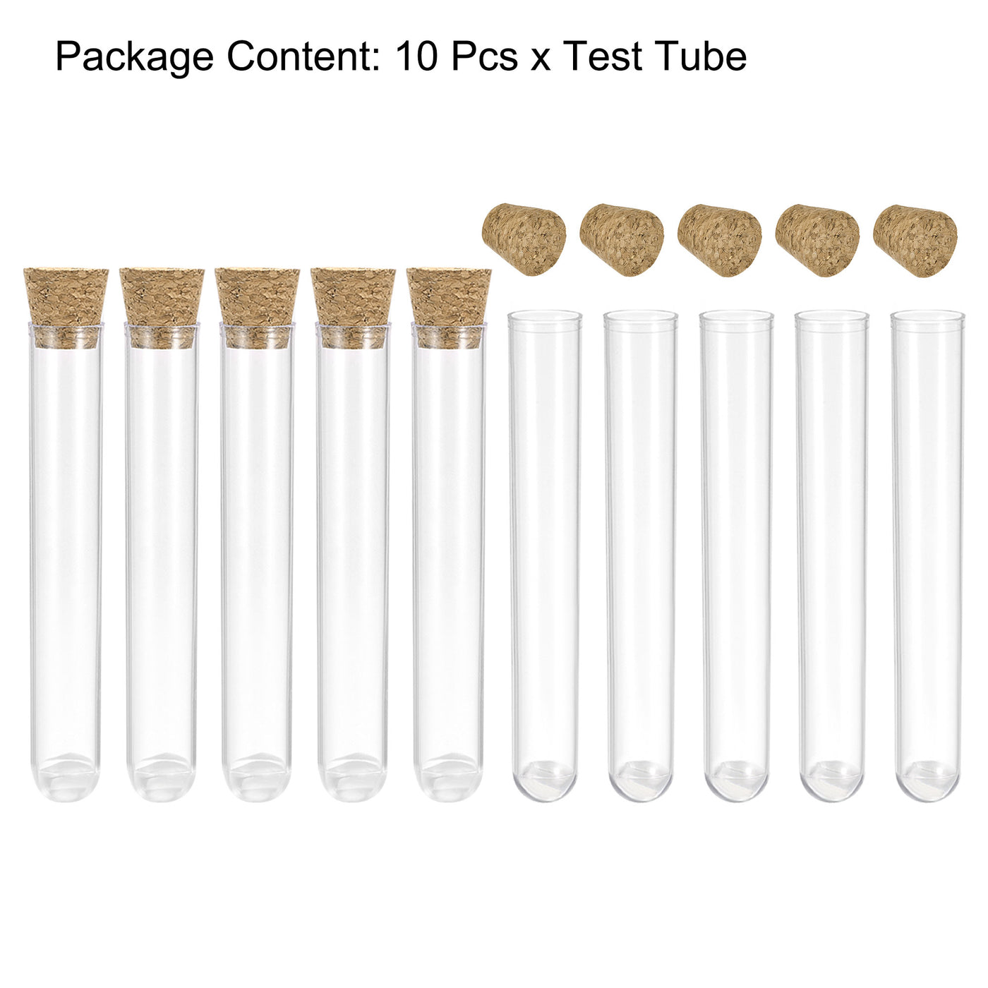 uxcell Uxcell 10Pcs PS Plastic Test Tubes with Cork Stoppers, Round Base, 12x60mm