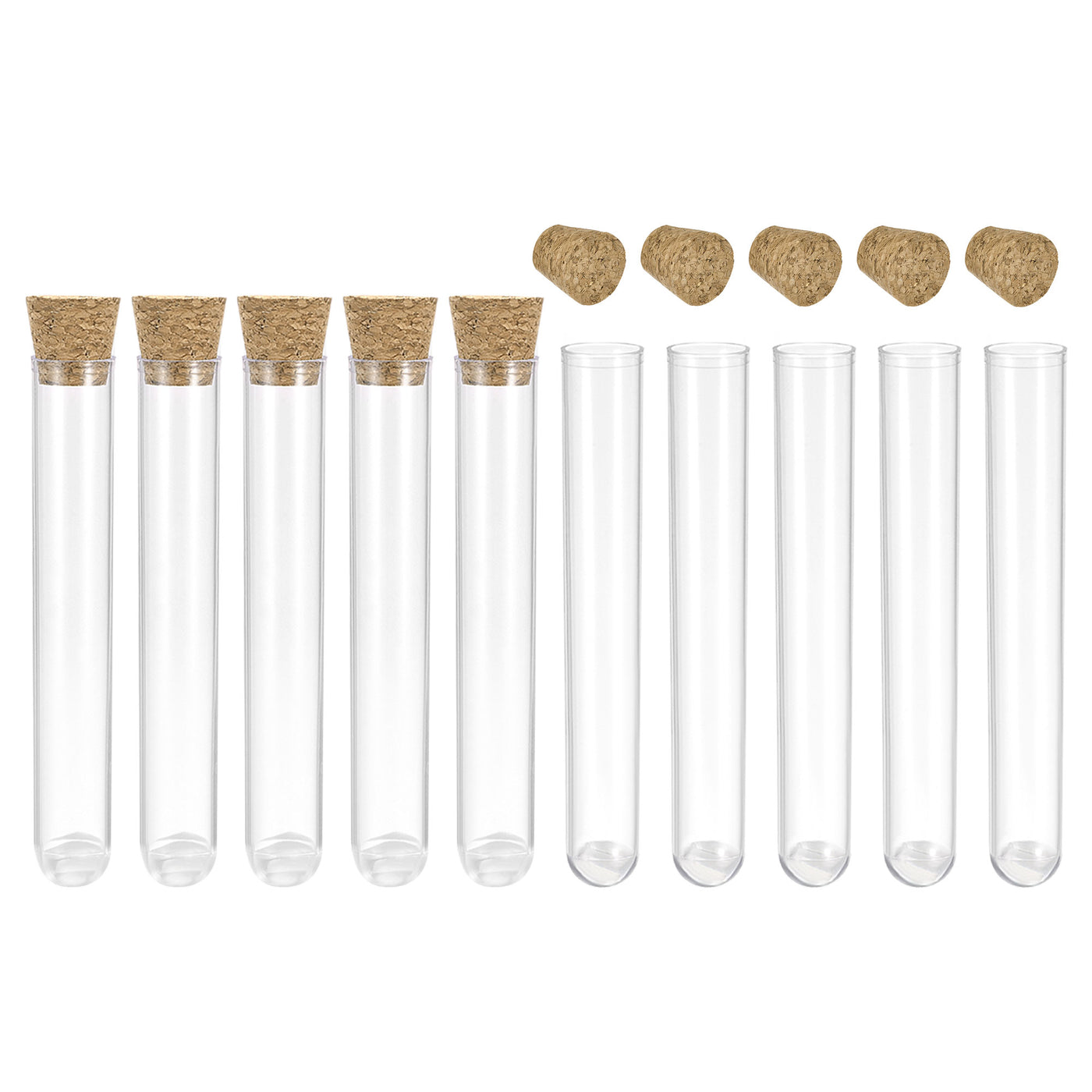 uxcell Uxcell 10Pcs PS Plastic Test Tubes with Cork Stoppers, Round Base, 12x60mm