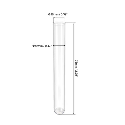 Harfington Uxcell 10Pcs PS Plastic Test Tubes with Cork Stoppers, Round Base, 12x75mm