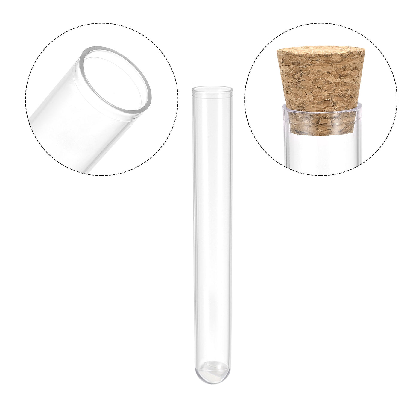 uxcell Uxcell 10Pcs PS Plastic Test Tubes with Cork Stoppers, Round Base, 12x75mm