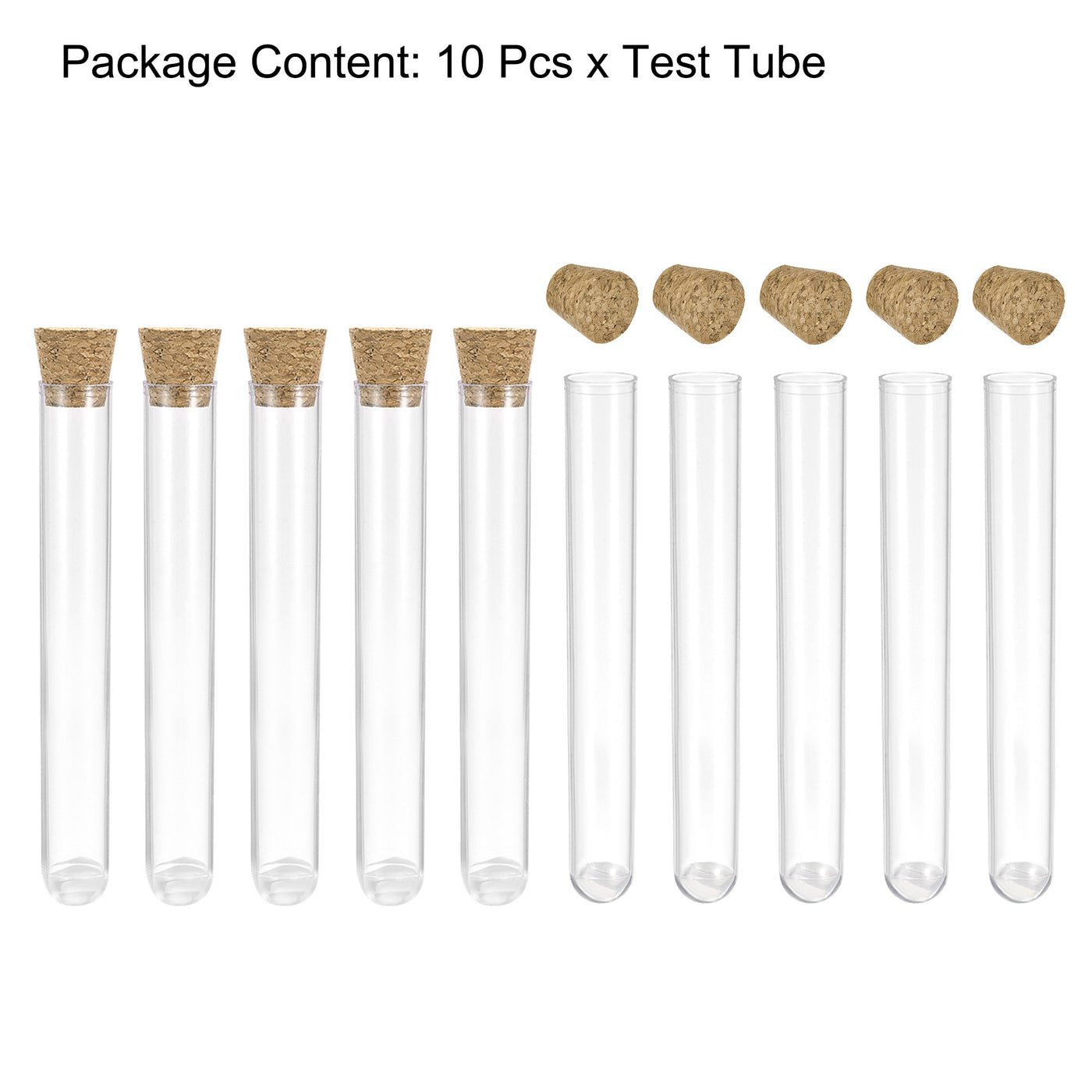 uxcell Uxcell 10Pcs PS Plastic Test Tubes with Cork Stoppers, Round Base, 12x75mm