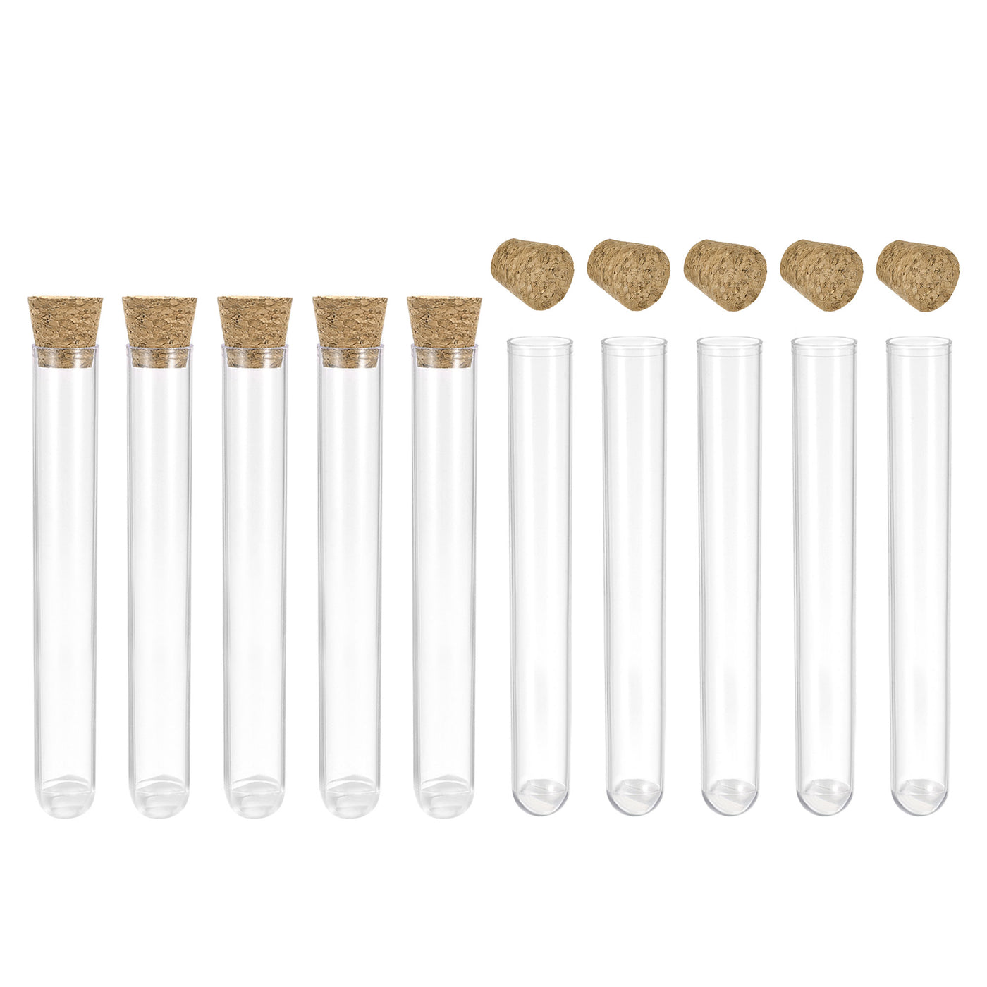 uxcell Uxcell 10Pcs PS Plastic Test Tubes with Cork Stoppers, Round Base, 12x75mm