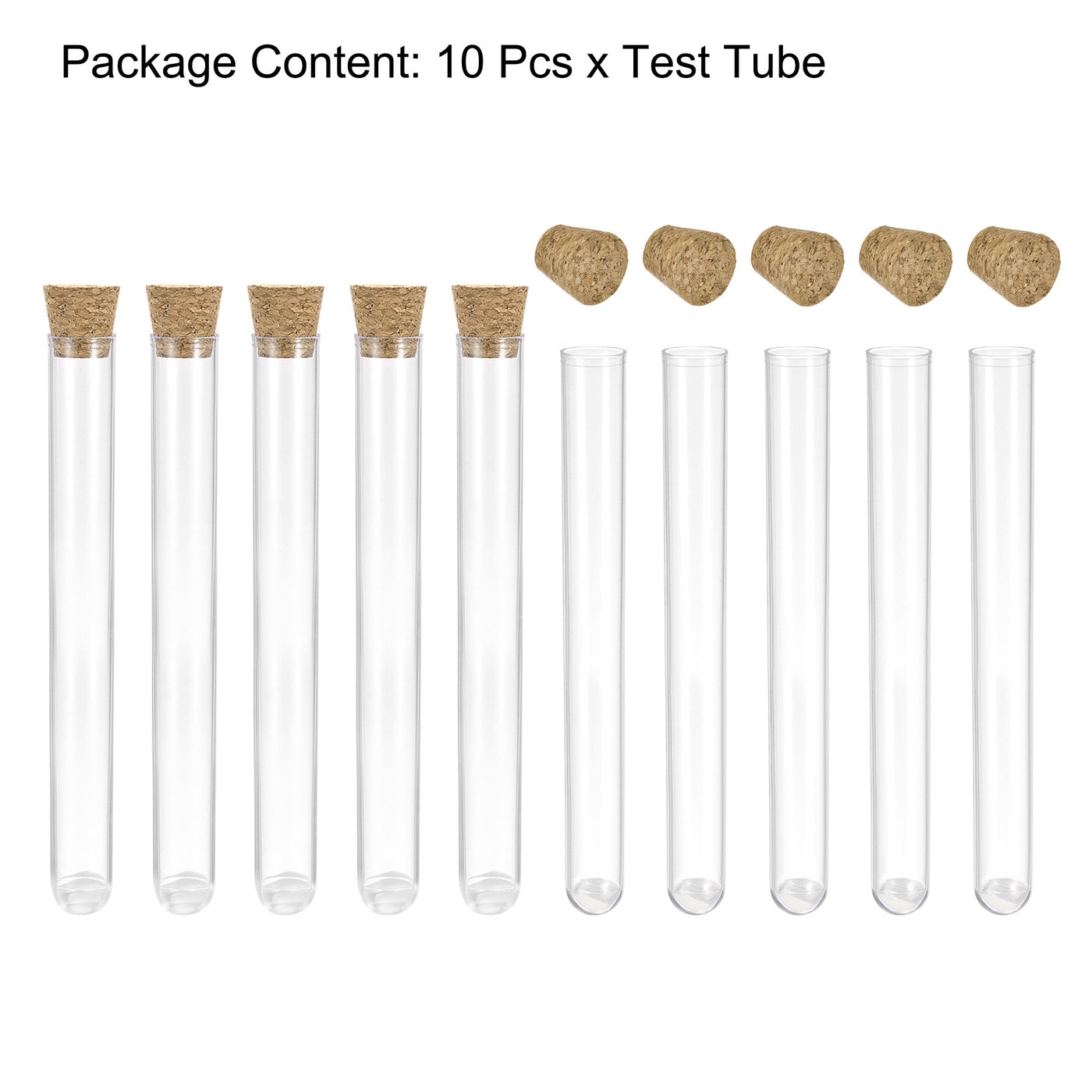 uxcell Uxcell 10Pcs PS Plastic Test Tubes with Cork Stoppers, Round Base, 13x100mm