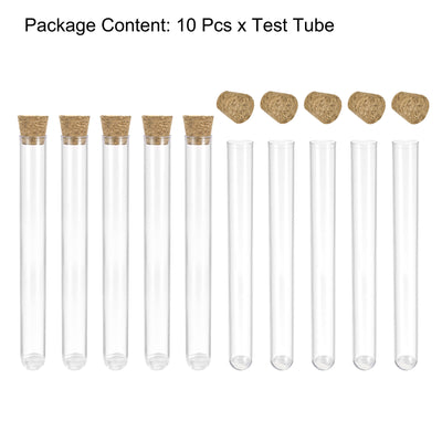 Harfington Uxcell 10Pcs PS Plastic Test Tubes with Cork Stoppers, Round Base, 13x100mm