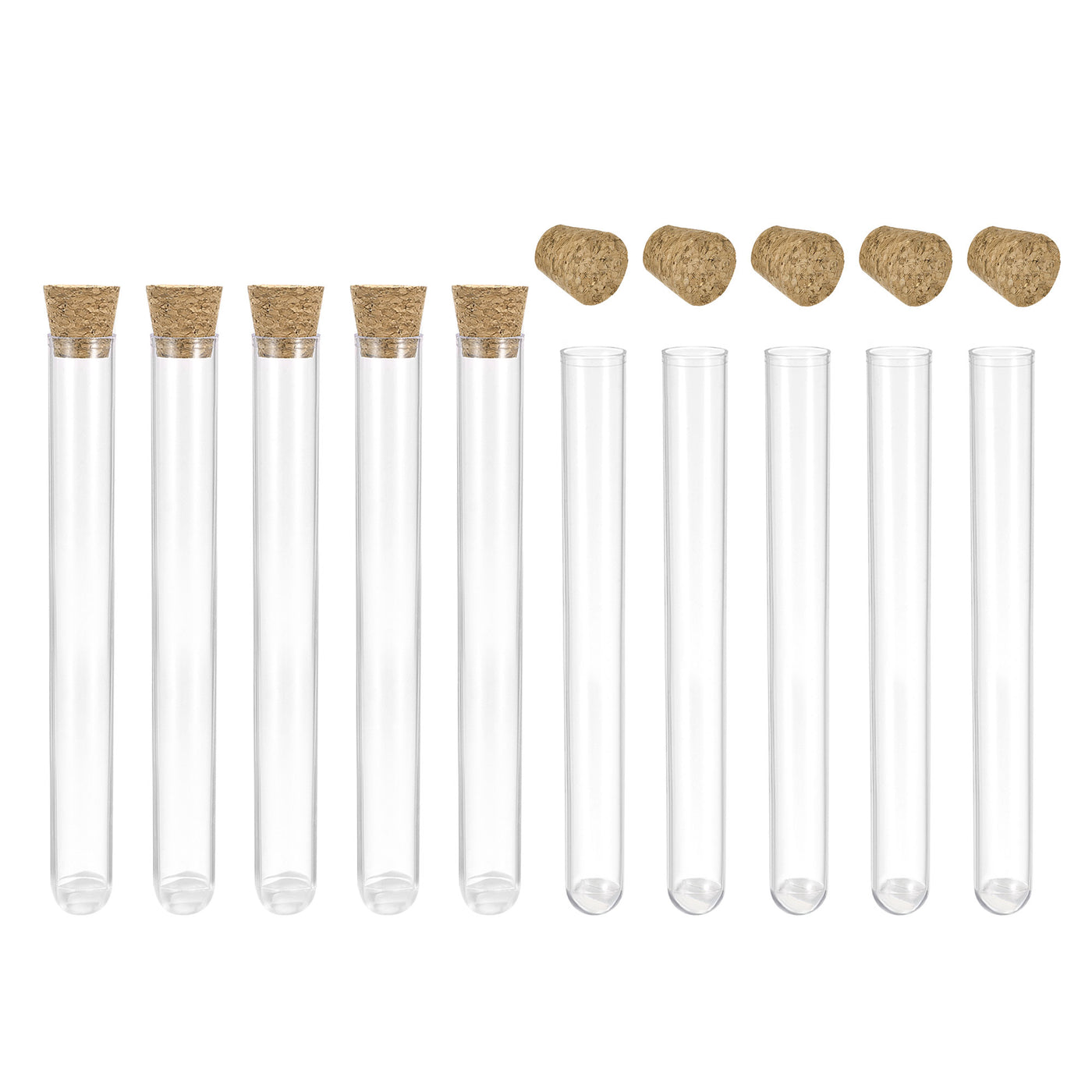 uxcell Uxcell 10Pcs PS Plastic Test Tubes with Cork Stoppers, Round Base, 13x100mm